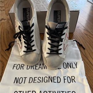 Golden Goose White Sneakers with Red Star